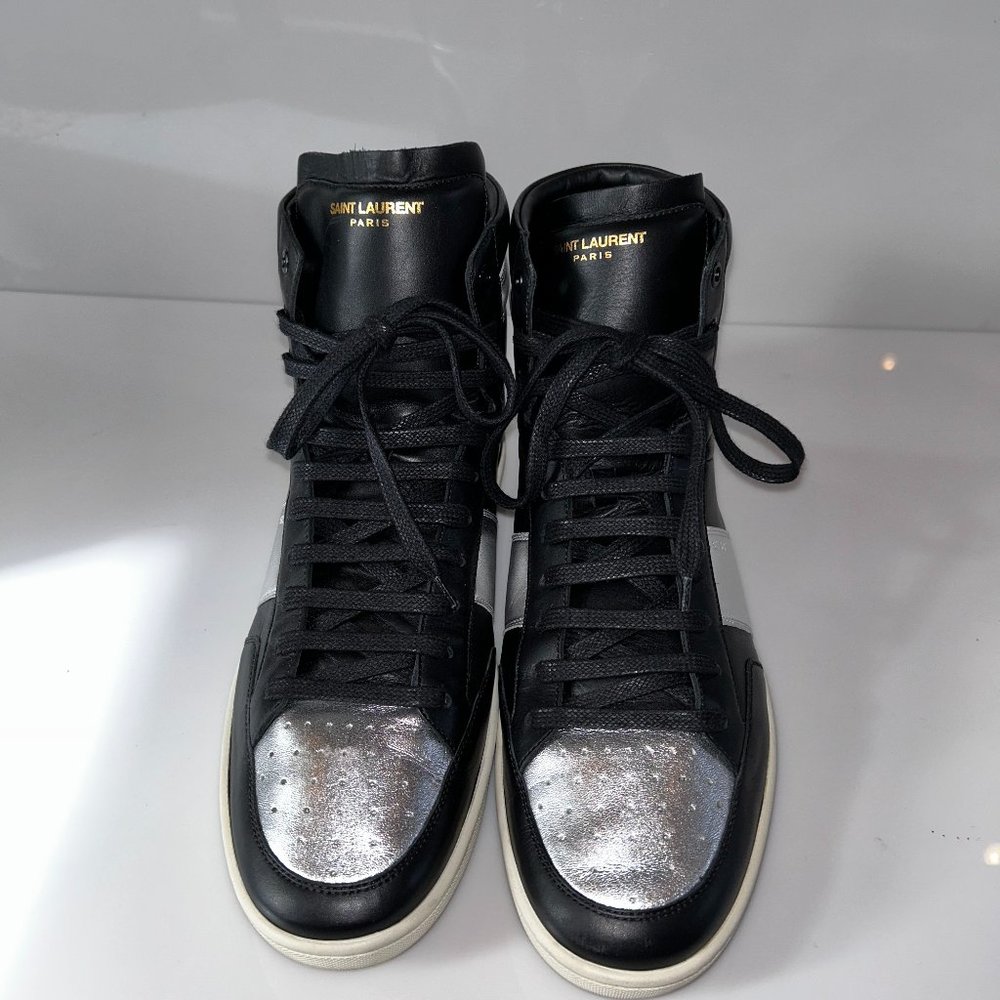 SAINT LAURENT COURT CLASSIC MENS SNEAKERS SIZE 12 US/45, BLACK/SILVER, GREAT
